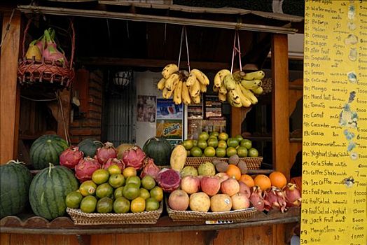 水果,鸡尾酒吧,街道,货摊,首都,万象,老挝,亚洲