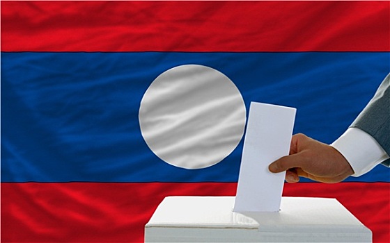 男人,投票,选举,老挝,正面,旗帜