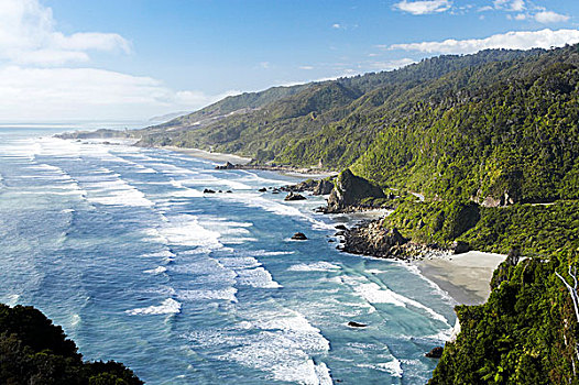 海岸线,北方,视点,帕帕罗瓦国家公园,西海岸,南岛,新西兰