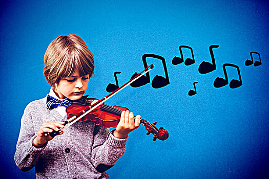 合成效果,图像,可爱,小男孩,演奏,小提琴,蓝色背景