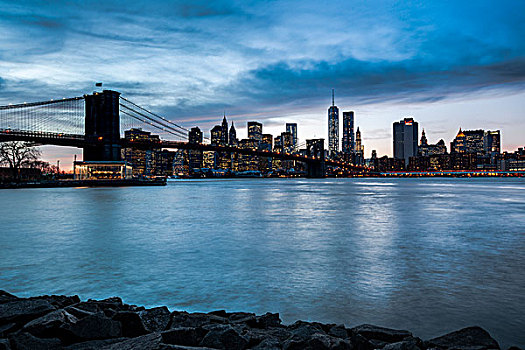 布鲁克林大桥,风景,主要街道,公园,上方,东河,曼哈顿,天际线,市区,布鲁克林,纽约