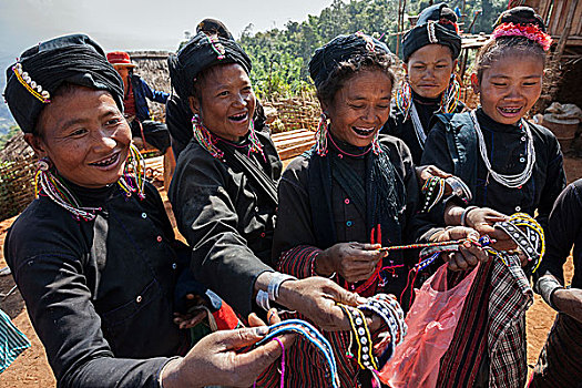 女人,特色,衣服,部落,山村,给,自制,工艺品,掸邦,金三角,缅甸,亚洲