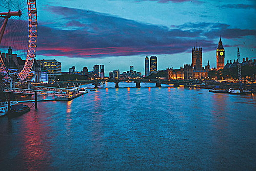 伦敦,日落,天际线,泰晤士河