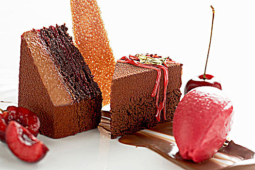 甜点,巧克力,樱桃,松糕,果汁冰糕