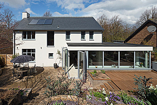 后面,房子,太阳能电池板,公寓,屋顶,玻璃,墙壁
