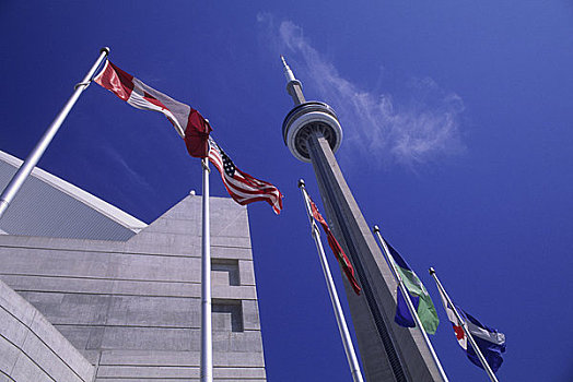 加拿大,安大略省,多伦多,旗帜,加拿大国家电视塔,天空,圆顶