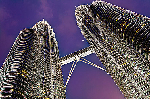 双子塔,夜晚,月亮,天桥,吉隆坡,马来西亚,东南亚