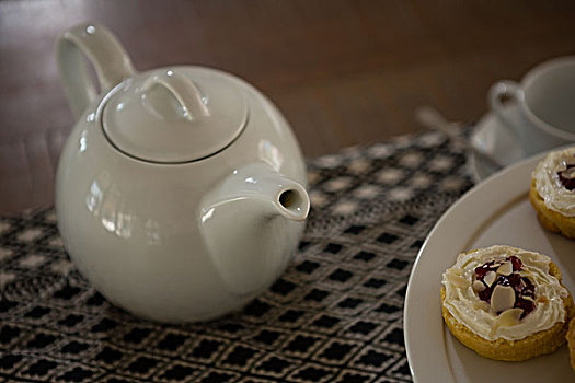 茶壶,甜点,餐具垫,特写