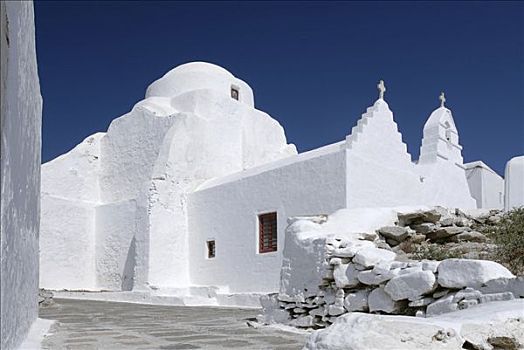 白色,教堂,小教堂,米克诺斯岛,城市,基克拉迪群岛,希腊,欧洲