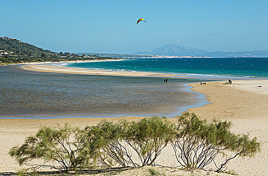 沙滩,悬挂式滑翔机,湾,笔直,直布罗陀,摩洛哥,山,安达卢西亚,西班牙,欧洲