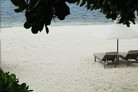 木质,休闲椅,伞,海滩