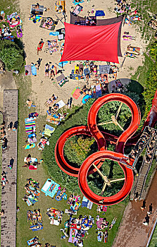 雷鬼乐,夏天,自然,红色,水滑道,户外泳池,鲁尔区,北莱茵威斯特伐利亚,德国
