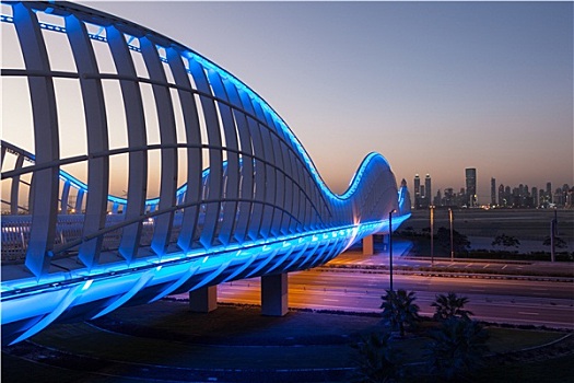 形状,桥,光亮,夜晚,迪拜,阿联酋