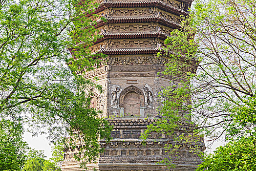 春天北京玲珑公园里的慈寿寺塔