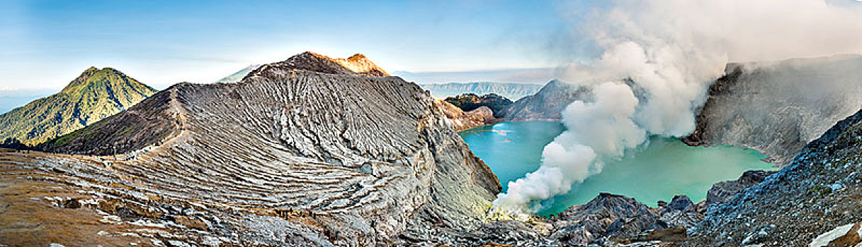 火山,火山囗,火山湖,蒸汽,晨光,东方,爪哇,印度尼西亚,亚洲