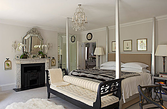 老式,沙发,床,正面,四柱床,优雅,卧室