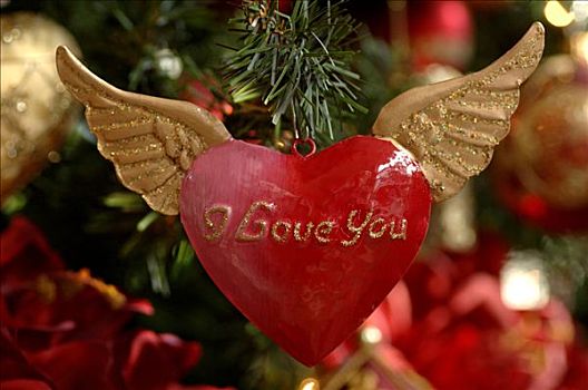 心形,翼,圣诞饰品,悬挂,圣诞树