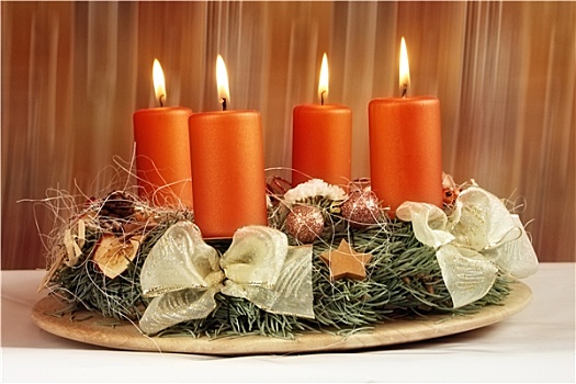 圣诞节,花环,清新,细枝,松果,四个,蜡烛
