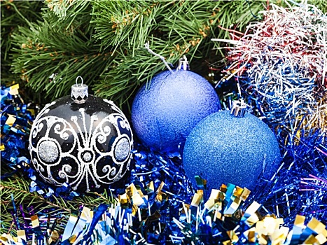 蓝色,紫色,圣诞节饰物,闪亮装饰物,圣诞树