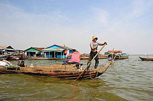 柬埔寨,收获,树液,漂浮,乡村,湖