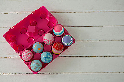 彩色,复活节彩蛋,粉色,纸盒,木质背景