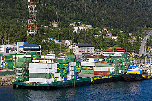 集装箱船,拖船,商业码头,克奇坎,阿拉斯加,美国