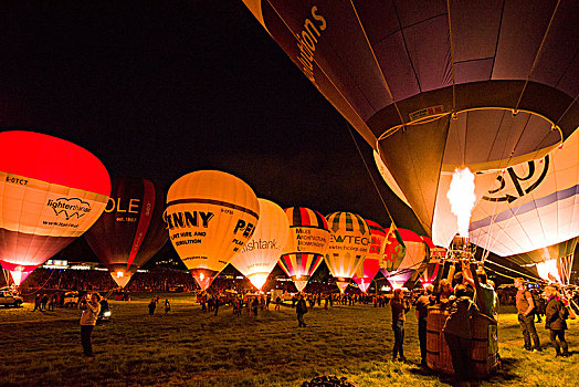 热气球,局部,夜晚,发光,布里斯托尔,国际,气球,节日