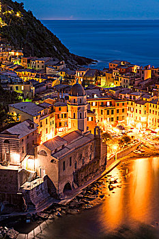 傍晚,渔村,维纳扎,五渔村,世界遗产,意大利,里维埃拉,利古里亚,欧洲