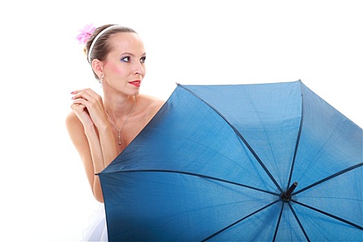 结婚日,新娘,蓝色,伞,隔绝