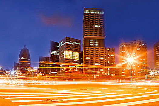 城市道路,建筑,夜景