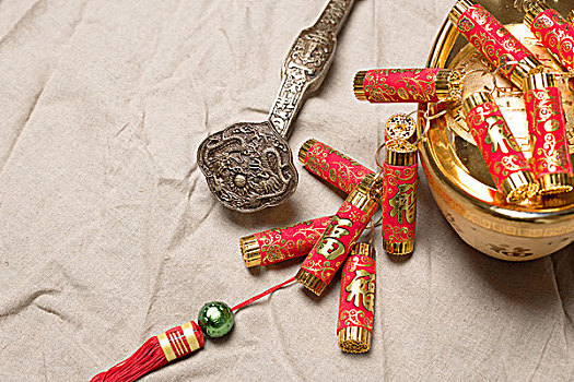 传统,中国,鞭炮,金条