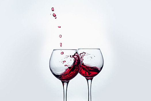 两个,葡萄酒杯,祝酒,手势,大,溅
