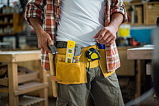 木匠,锤子,工具腰带,腰部,工作间