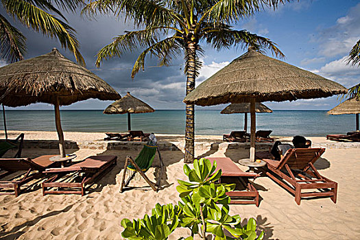 遮阳伞,沙滩椅,海滩,美尼,中心,海岸,越南,东南亚,亚洲