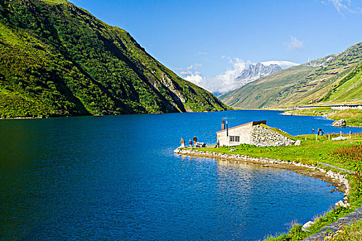 风景,山,湖,高海拔,水力发电厂,安德马特,瑞士,欧洲