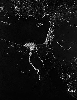 卫星图,尼罗河,夜晚