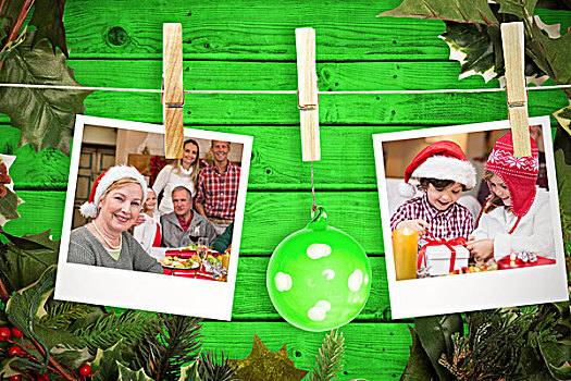 合成效果,图像,悬挂,圣诞节,照片,绿色,厚木板,背景