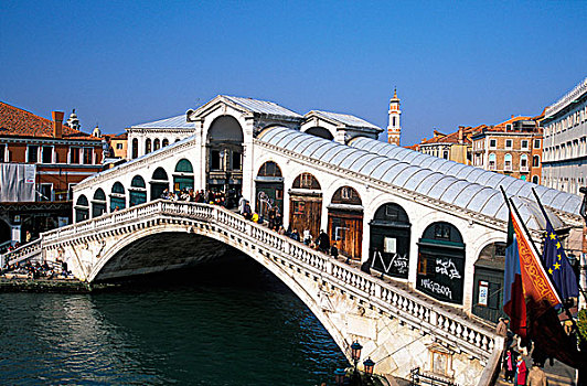 意大利,威尼托,威尼斯,雷雅托桥,穿过,大运河