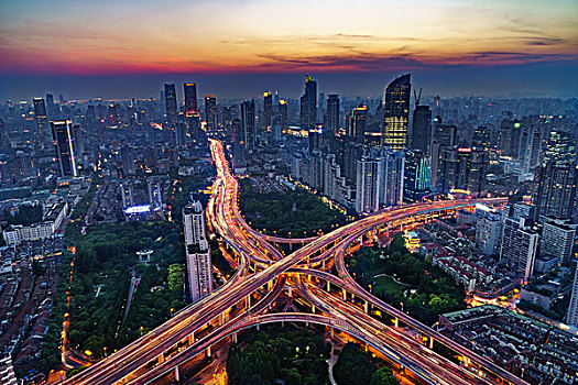 上海延安路高架快速路夜景