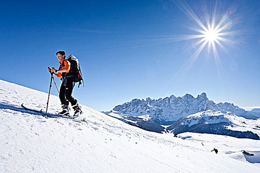 滑雪,向上,西玛,高处,多,背影,白云岩,特兰迪诺,意大利,欧洲