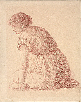 坐,女人,迟,19世纪,艺术家,绿青鳕