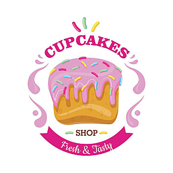 杯形蛋糕,浇料,五彩纸屑,矢量,新鲜,美味,店,粉色,小,彩色,隔绝,糖果,插画,设计,简单,卡通,风格