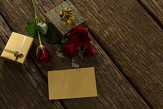 礼盒,玫瑰,卡,厚木板