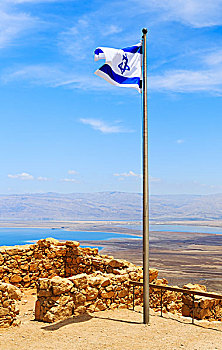 以色列,旗帜,上方,要塞,马萨达
