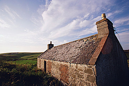 老,石头,建筑,乡村,苏格兰