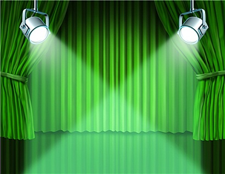 聚光灯,绿色,天鹅绒,电影院,帘