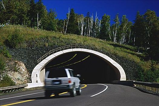 汽车,进入,隧道,北岸,苏必利尔湖,明尼苏达,美国