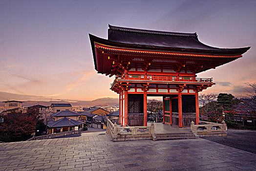 大门,清水寺,佛教寺庙,漂亮,日出,早晨,风景,生动,红色天空,东山,京都,日本,亚洲