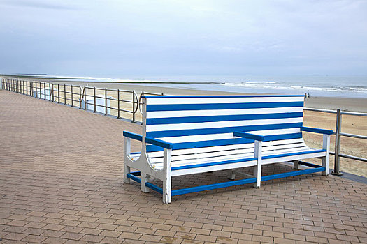 长椅,海边,散步场所,佛兰德斯,比利时