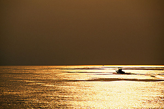 剪影,渔船,安大略湖,纽约,美国